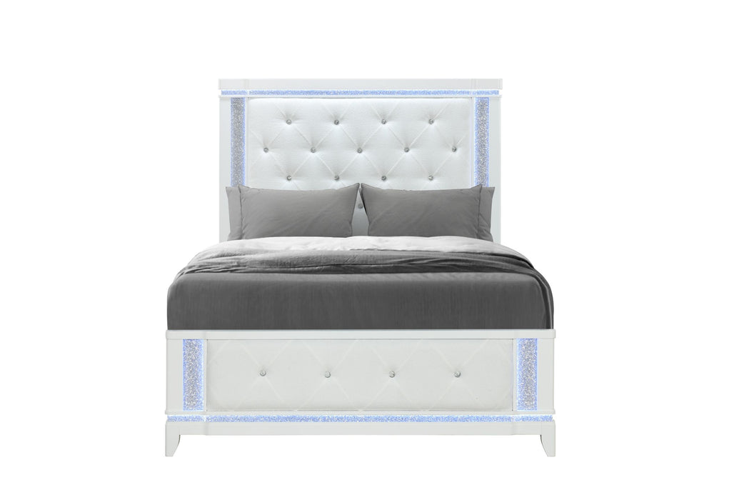 ALINA WHITE QUEEN BED WITH LED