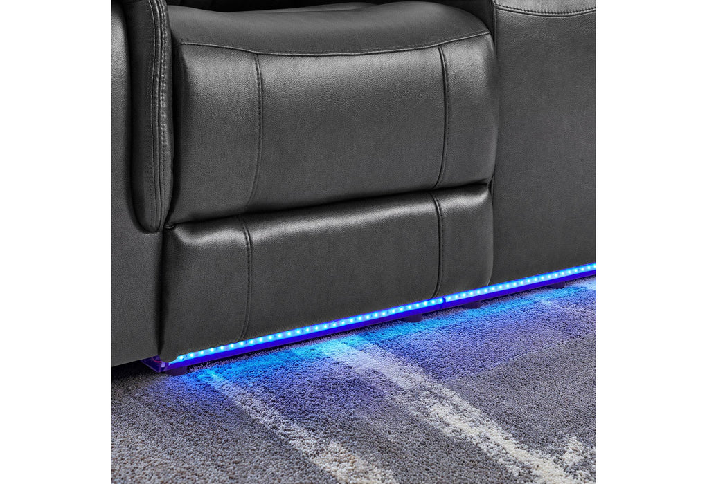 U8879 BLANCHE CHARCOAL WITH BLACK WELT POWER RECLINER WITH LED